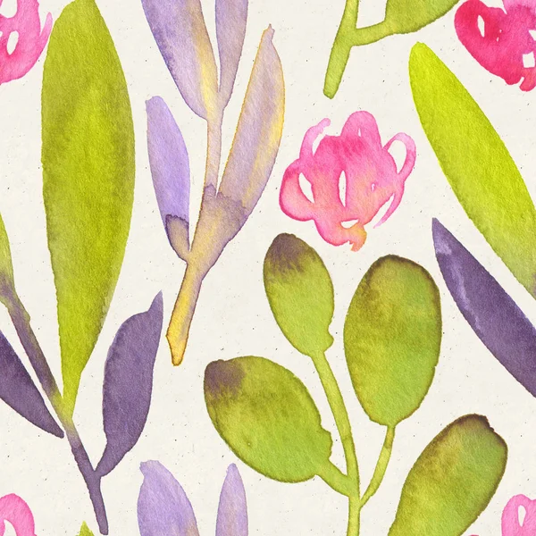 Безшовний акварельний квітковий візерунок на паперовій текстурі. Ботанічний фон — стокове фото