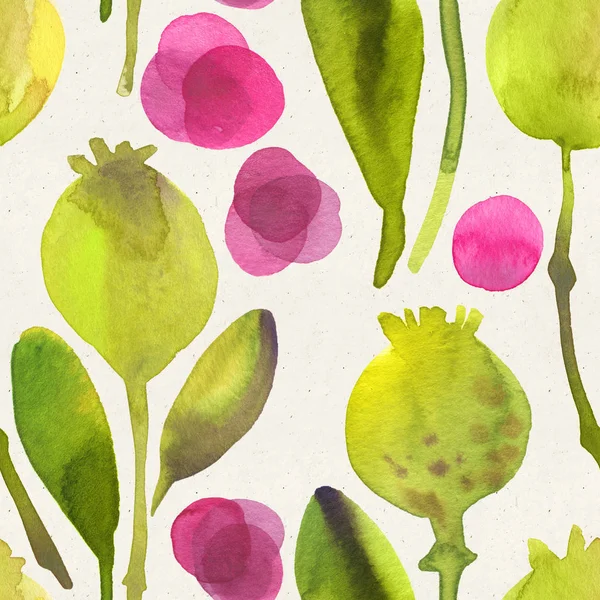 Patrón floral de acuarela sin costuras en la textura del papel. Fondo botánico — Foto de Stock