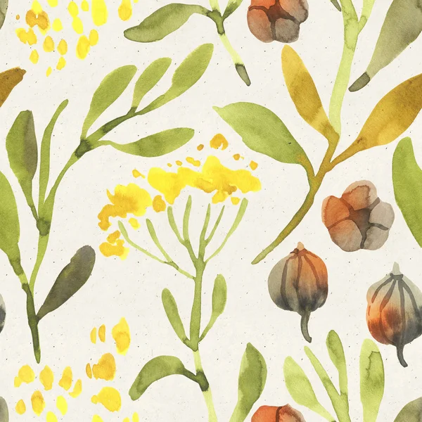 Безшовний Акварельний Квітковий Візерунок Паперовій Текстурі Ботанічний Фон — стокове фото