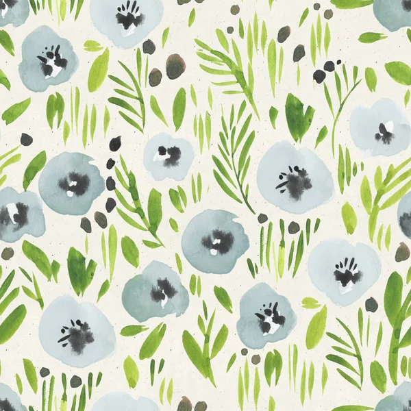Seamless watercolor floral pattern on paper texture. Botanical background 
