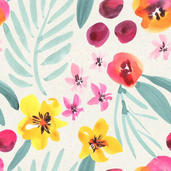 Нежный Акварельный Цветочный Узор Бумажной Текстуре Ботанический Фон — стоковое фото