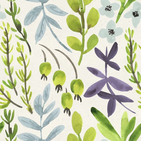Naadloze Aquarel Bloemenpatroon Papier Textuur Botanische Achtergrond — Stockfoto