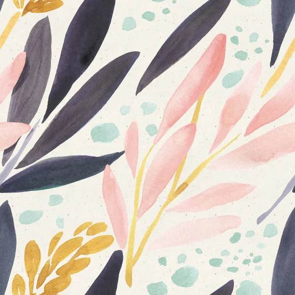 Seamless watercolor floral pattern on paper texture. Botanical background.