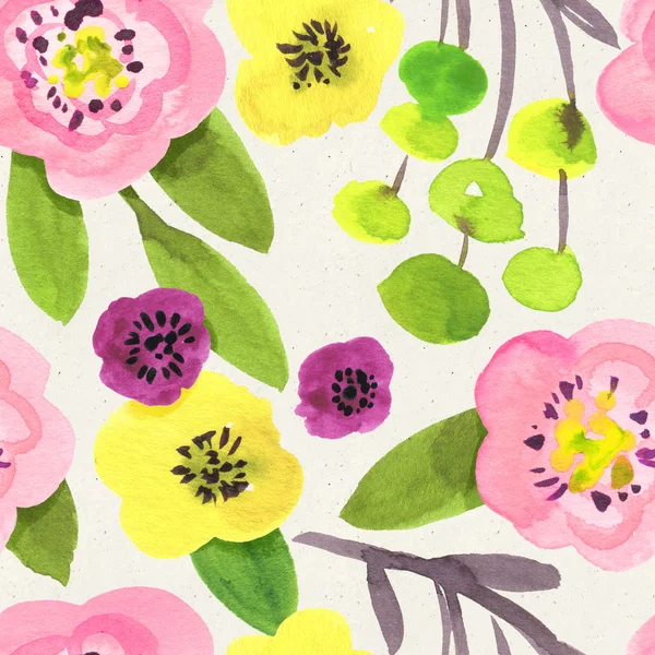 Нежный Акварельный Цветочный Узор Бумажной Текстуре Ботанический Фон — стоковое фото