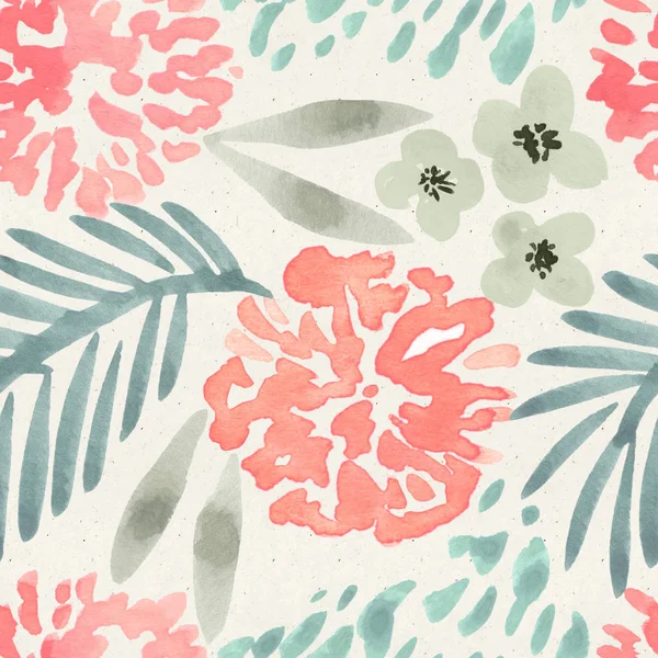 Seamless watercolor floral pattern on paper texture. Botanical background.