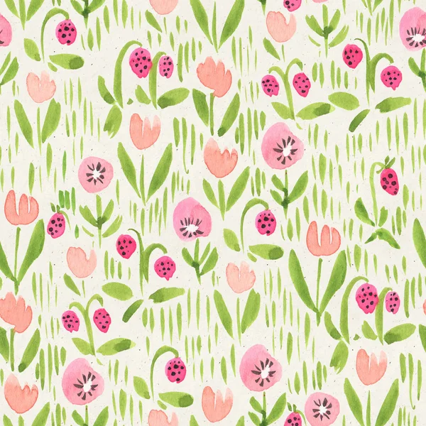 Seamless watercolor floral pattern on paper texture. Tiny flowers background