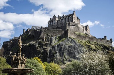 Edinburgh city historic Castle Rock sunny Day ross fountain clipart