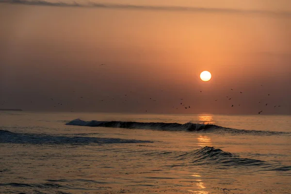 Úžasný západ slunce červené vlny na pláži Salalah Omán 5 — Stock fotografie