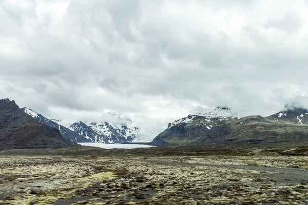 Paisaje Islandia hierba verde nieve glaciar 6 — Foto de Stock