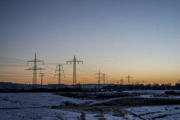 Winter electric power lines steel tower landscape Snow white sunset sunrise dawn 6