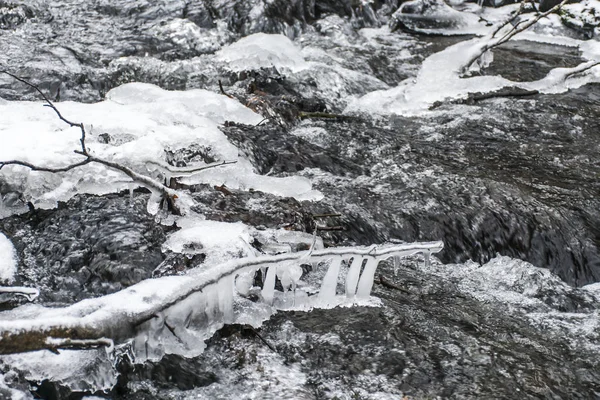 Winter winding creek and snow covered landscape 2 — Stock Photo, Image