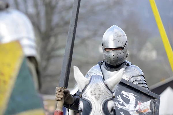 06.04.2015 Lorelay Almanya - Ortaçağ Knight Oyunlar Dövüş Turnuvası ata binme Şövalyeleri. — Stok fotoğraf