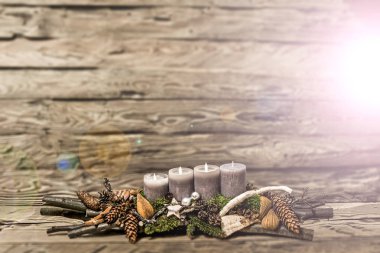 Merry Christmas dekorasyon 3 advent gri mum yanan ba bulanık