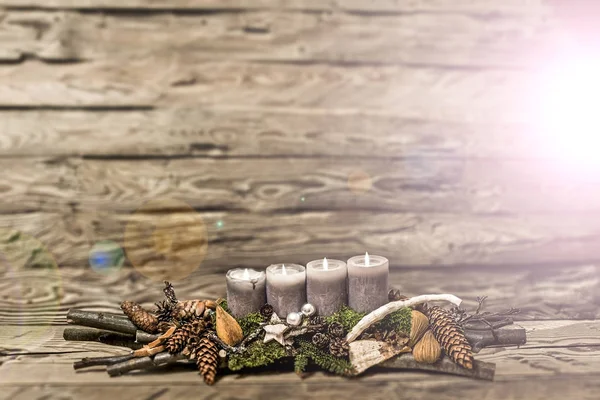 Merry Christmas dekorasyon 4 advent gri mum yanan ba bulanık