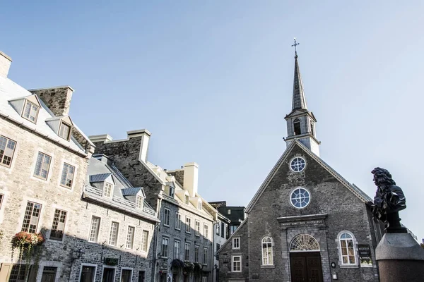Quebec City Kanada 13.09.2017 yer Royale Royal Plaza ve Notre Dame de zaferler Church Unesco Dünya Mirası treasure