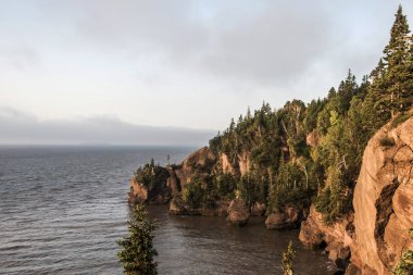 Sunrise ünlü Hopewell kayalar geologigal oluşumları düşük tide en büyük deprem dalgası Fundy Körfezi New Brunswick Kanada