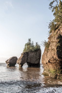Sunrise ünlü Hopewell kayalar geologigal oluşumları düşük tide en büyük deprem dalgası Fundy Körfezi New Brunswick Kanada