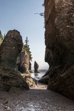 en büyük deprem dalgası Fundy Körfezi New Brunswick Kanada ünlü Hopewell kayalar geologigal oluşumları, düşük gelgit