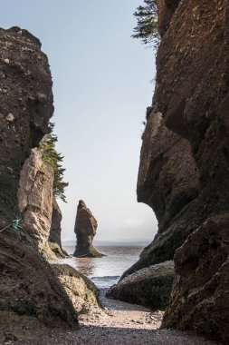 en büyük deprem dalgası Fundy Körfezi New Brunswick Kanada ünlü Hopewell kayalar geologigal oluşumları, düşük gelgit