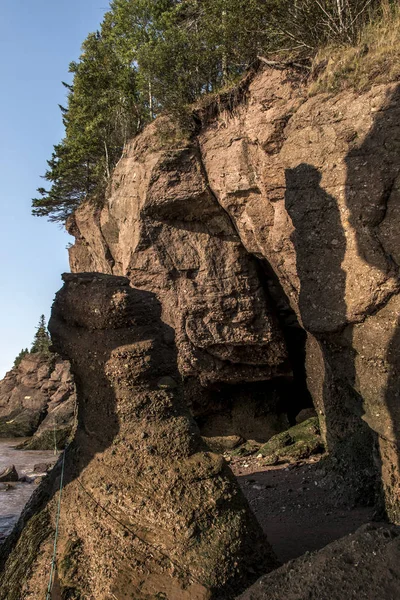 En büyük deprem dalgası Fundy Körfezi New Brunswick Kanada ünlü Hopewell kayalar geologigal oluşumları, düşük gelgit — Stok fotoğraf