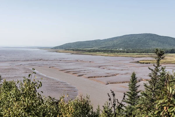 Odlivu Beach na Bay of Fundy New Brunswick - Kanada hnědé barevné vody zvané čokoládová řeka — Stock fotografie