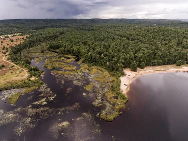 Ontario Canada contryside natura Veduta aerea guardando dall'alto del fiume che scorre all'interno del lago — Foto Stock