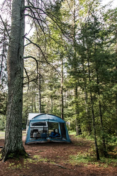 Lake of two rivers Campground Algonquin National Park Beautiful natural forest landscape Canada tent camper — Stock Photo, Image