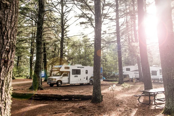 Canada Algonquin Nationaal Park 30.09.2017 geparkeerd Rv camper Lake twee rivieren Camping mooie natuurlijke boslandschap — Stockfoto