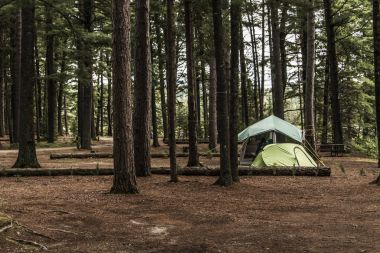 çadır kamp iki nehir kamp Algonquin Milli Parkı güzel doğal orman manzara Kanada Gölü