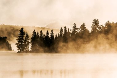 İki nehir algonquin Milli Parkı ontario Gölü sis sisli mistik atmosferi arka plan ile Kanada gün batımı gündoğumu