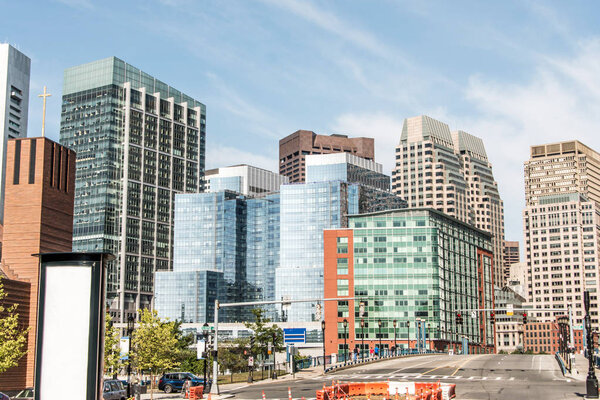Beautiful Boston skyline with glas front buildings on a sunny day in Massachusetts USA