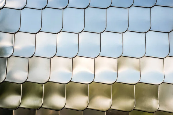 Poisson échelle texture argent métal forme mur couverture chrome réflexion fond — Photo