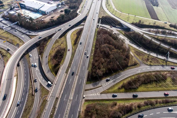 Vista aérea de una intersección de carretera con un intercambio de hojas de trébol Alemania Koblenz —  Fotos de Stock