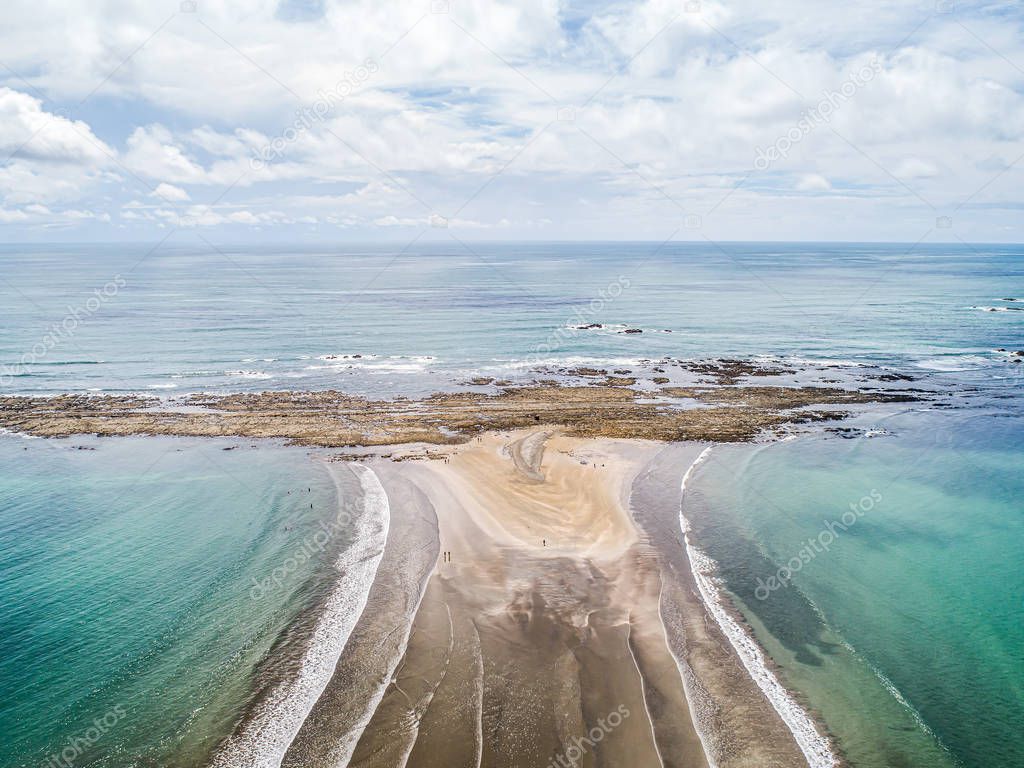 Aerial view National Park Punta Uvita Beautiful beach tropical forest pacific coast Costa Rica shape whale tail