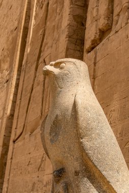 Eski Mısır mimarisi kalıntıları. Edfu, Mısır 'daki Horus Tapınağı' nın hiyeroglifleri ve sütunları.