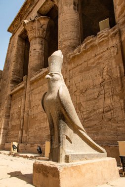 Eski Mısır mimarisi kalıntıları. Edfu, Mısır 'daki Horus Tapınağı' nın hiyeroglifleri ve sütunları.