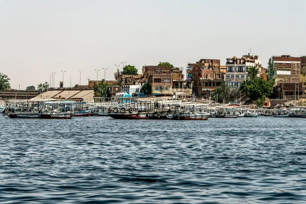 Marina Philae EGYPT 20.05.2018 Tourists boats to Philea temple UNESCO project moved temple because of the Aswan Dam — Stock Photo, Image