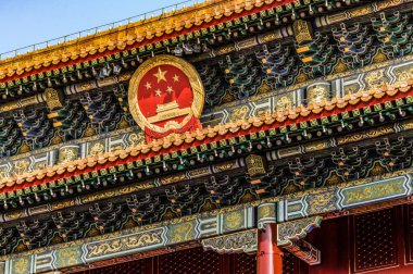 Çin, Pekin, Yasak Şehir Renkli binaların farklı tasarım unsurları