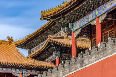 Çin, Pekin, Yasak Şehir Renkli binaların farklı tasarım unsurları