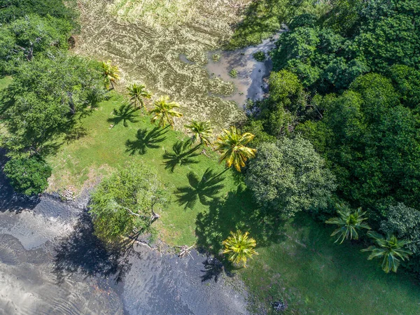 Letecký snímek tropické pláže Playa Arenillas v Kostarice na poloostrově Papagayo pobřeží v Guanacaste — Stock fotografie