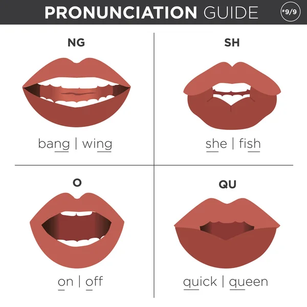 Prononciation de la langue anglaise Guide visuel — Image vectorielle