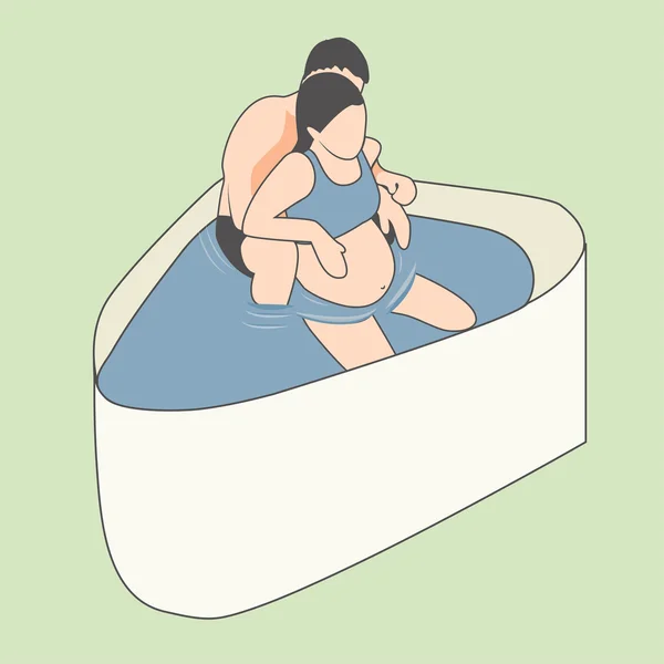 Mulher grávida tendo nascimento de água natural — Vetor de Stock