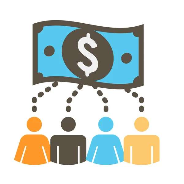 Farklı Online fikirler para ile finanse etmek için birlikte çalışan kişiler — Stok Vektör