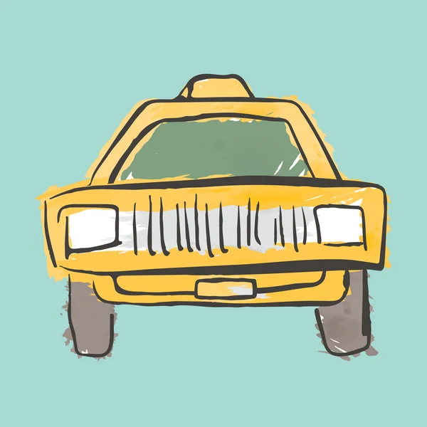 Hand Drawn Yellow Taxi Car Automobile — Stock Vector