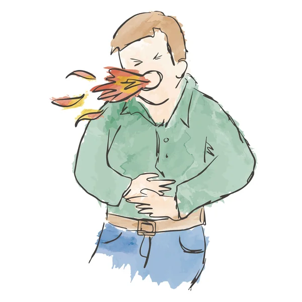 Hombre en dolor de estómago gastroenteriológico y gastrointestinal — Archivo Imágenes Vectoriales