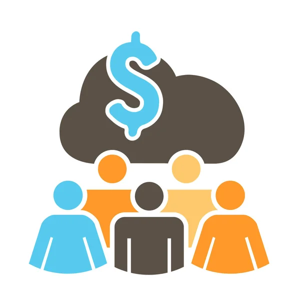 Folk som jobber sammen for å finansiere ulike nettbaserte ideer med "Money Icon Set" – stockvektor