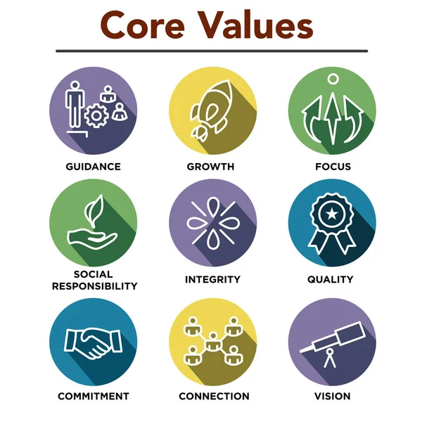 Company Core Values Outline Icons for Websites or Infographics — Stock Vector