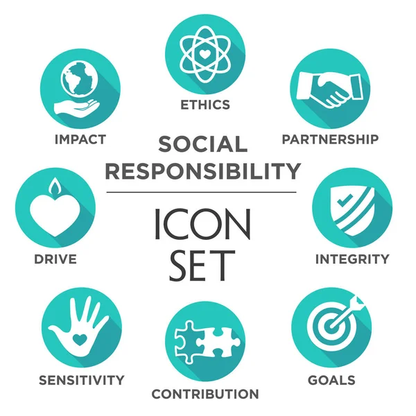 Conjunto de iconos sólidos de responsabilidad social — Archivo Imágenes Vectoriales