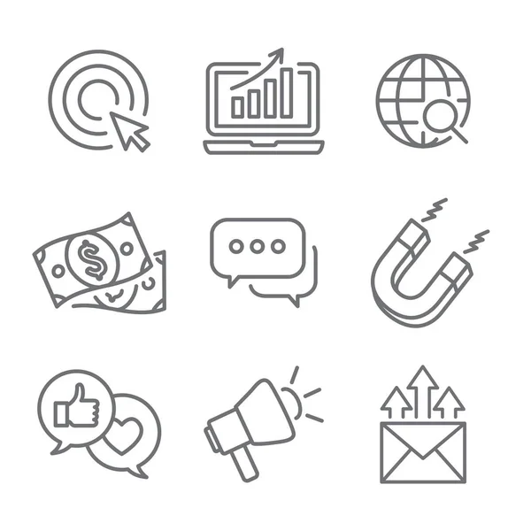 Inbound Marketing Vektor Icons mit Wachstum, Roi, Call to Action, — Stockvektor