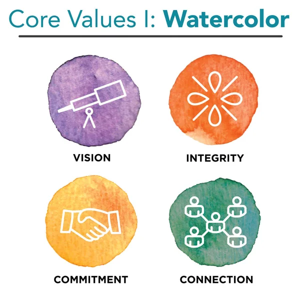 Company Core Values Watercolor Icons for Websites or Infographics — Stock Vector